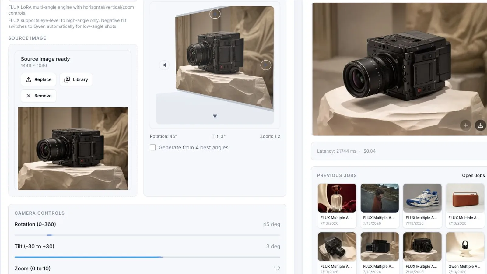 Capture complète de l'interface Angle de MaxVideoAI.