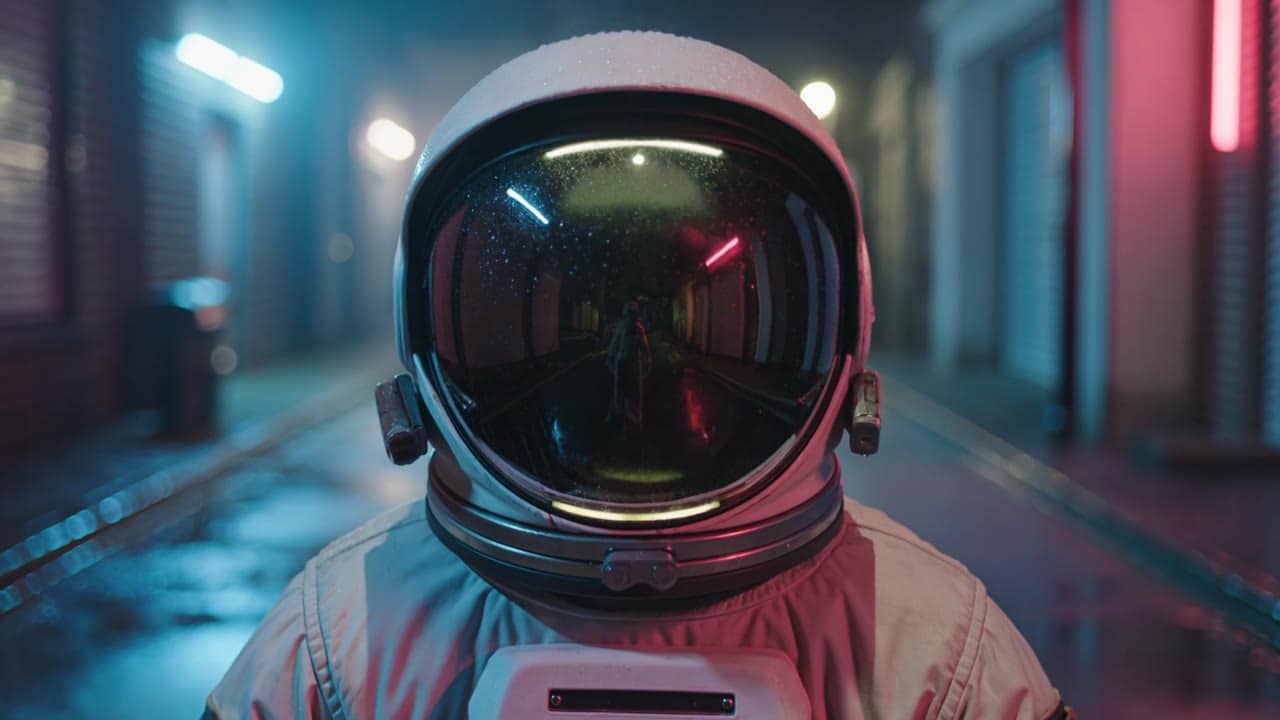 Kling 3 Pro a cinematic 5-second close-up shot of a lone astronaut st...