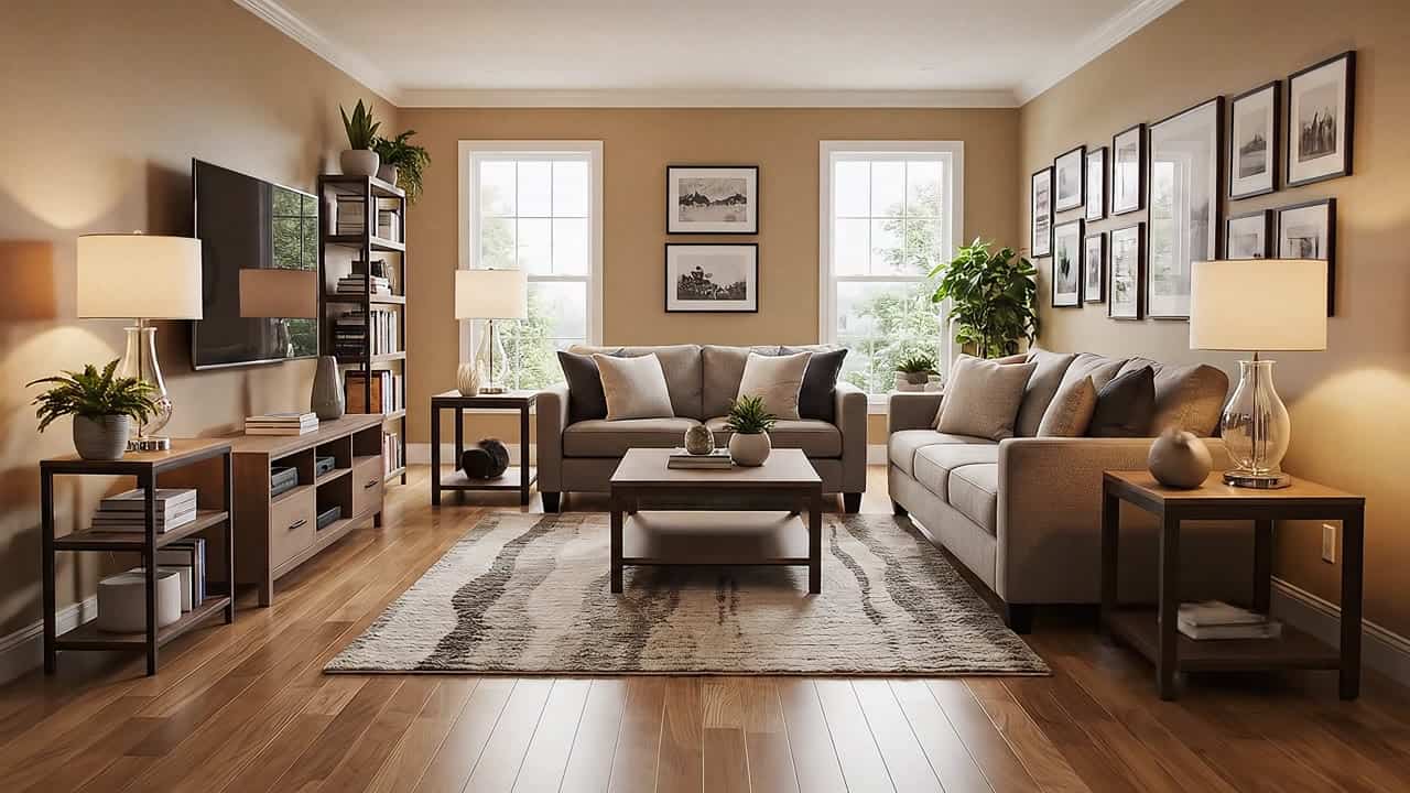 Google Veo 3.1 Fast AI video example: Cinematic 6-second TV commercial in 16:9 with sound. Wide static shot at eye level of an empty, bri...