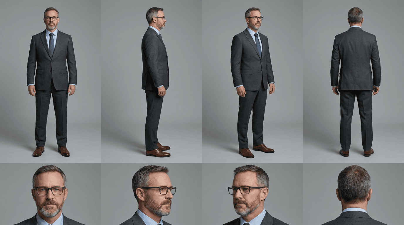 Vista previa de una hoja de personaje IA reutilizable generada con Character Builder.