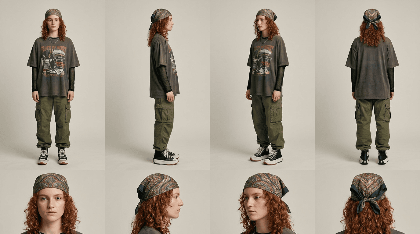 Hoja de personaje de 8 paneles generada por Character Builder.