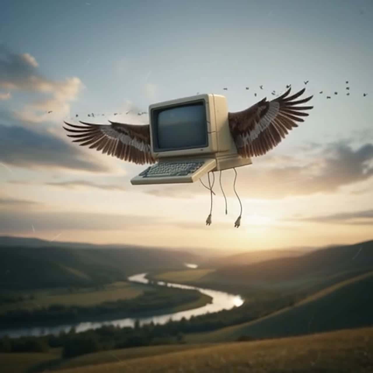 Exemple video IA MiniMax Hailuo 02 Standard: a flying computer