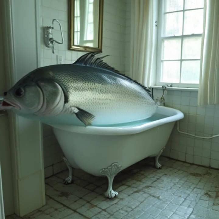 Pika 2.2 AI video example: a giant fish in a bathtub