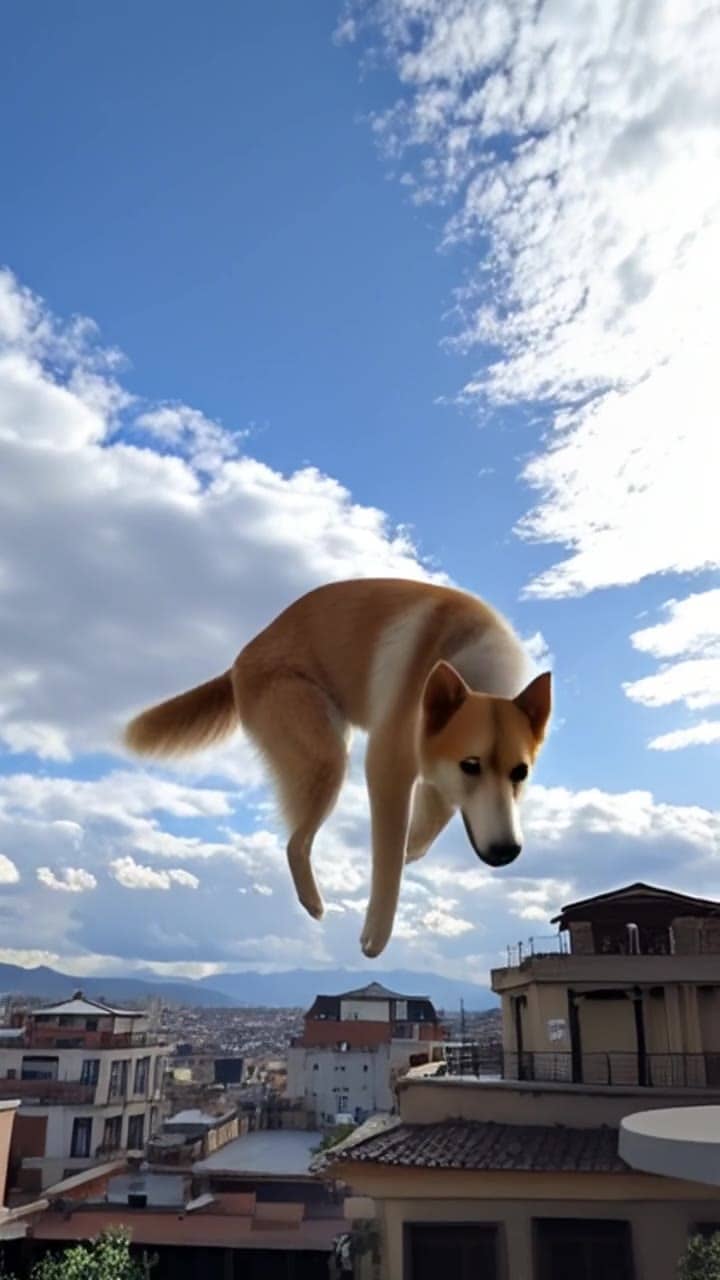 Exemple video IA Pika 2.2: super dog fly photorealiste