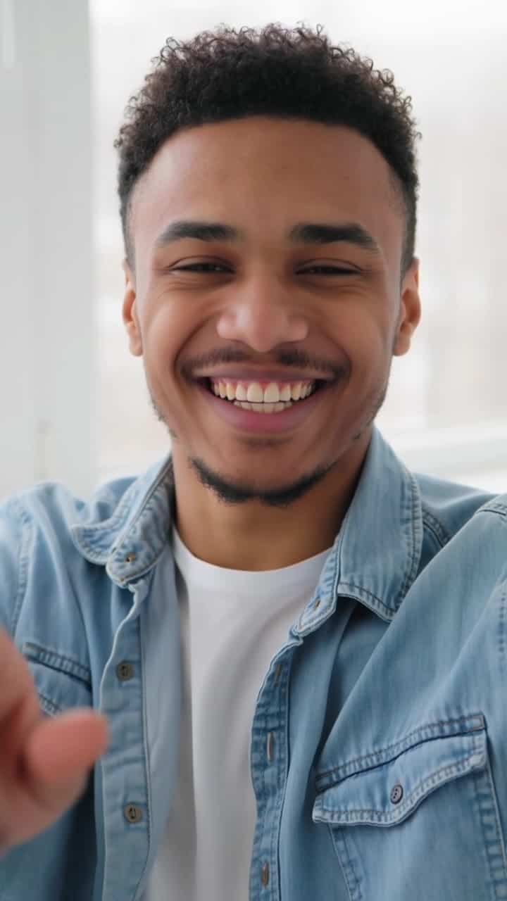 Luma Ray 2 Flash AI video example: Vertical 9:16 TikTok-style UGC selfie video, handheld smartphone feel, natural indoor daylight near a...