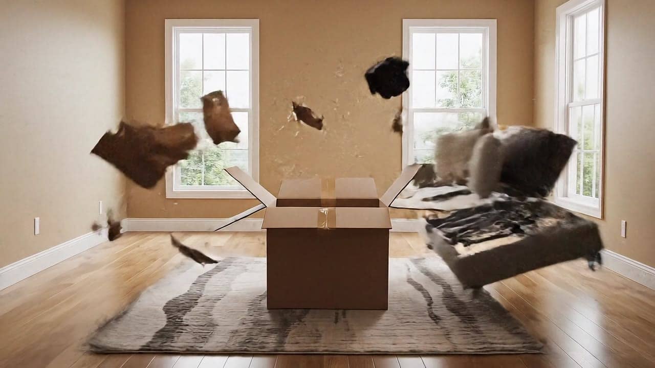 Google Veo 3.1 Fast AI video example: Cinematic 6-second TV commercial in 16:9 with sound. Wide static shot at eye level of an empty, bri...