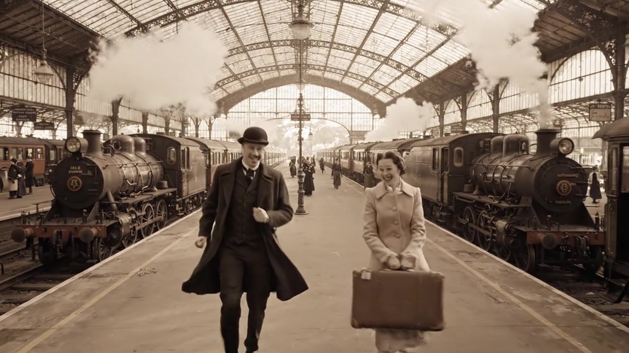 Exemple video IA Google Veo 3.1 Lite: **Brief:** Romantic cinematic reunion with grand period-drama energy. Emotional, elegant, and timel...