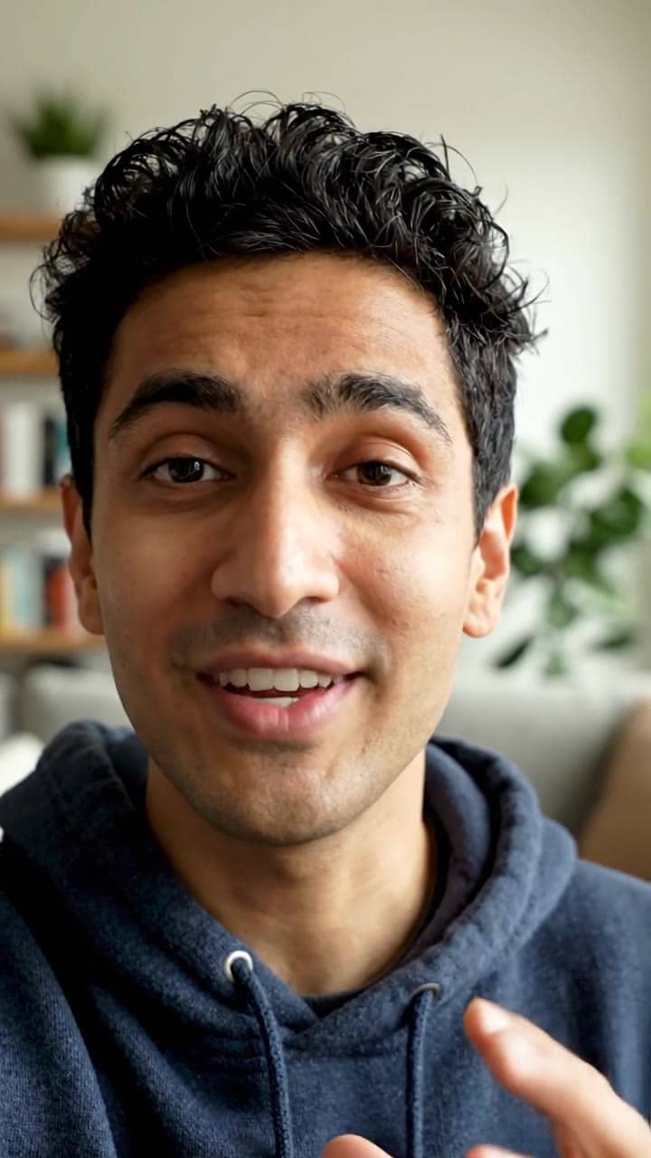 Exemple video IA Google Veo 3.1 Lite: Vertical 9:16 TikTok-style UGC selfie video, handheld smartphone feel, natural indoor daylight near...