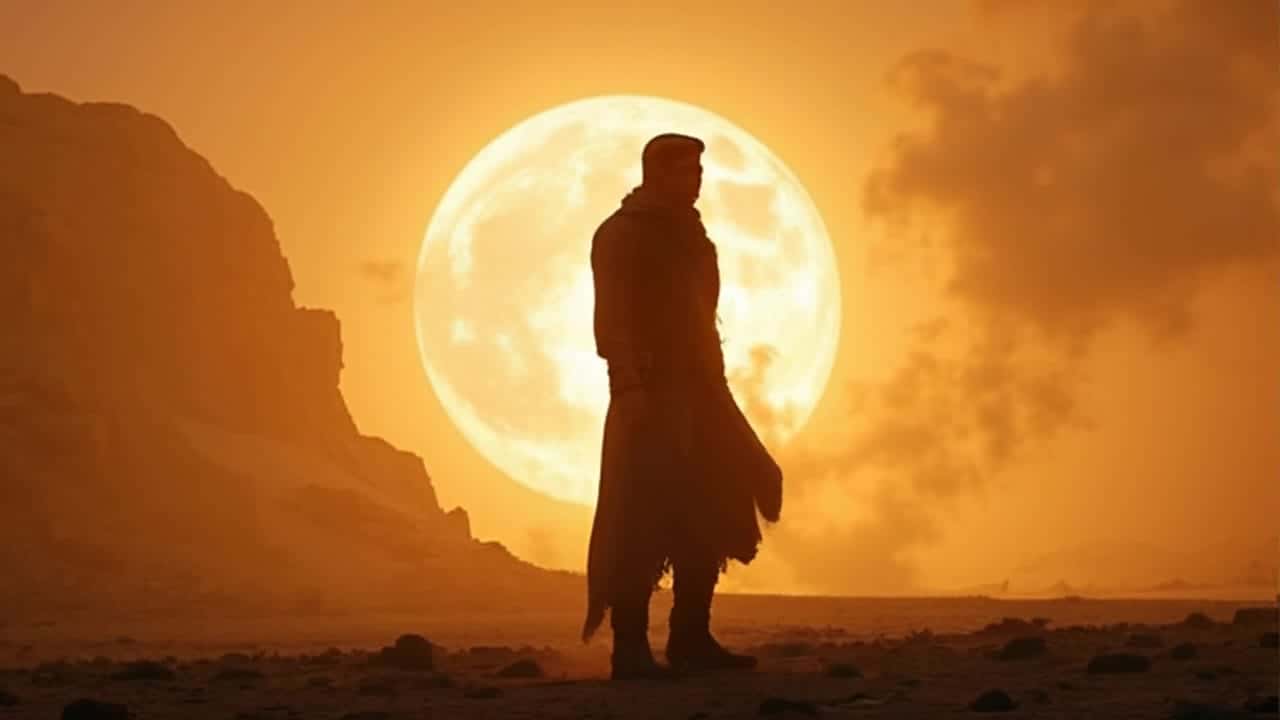 Exemple video IA Pika 2.2 Text & Image to Video: A lone hero stands in the center of the frame. The camera slowly circles around the char...