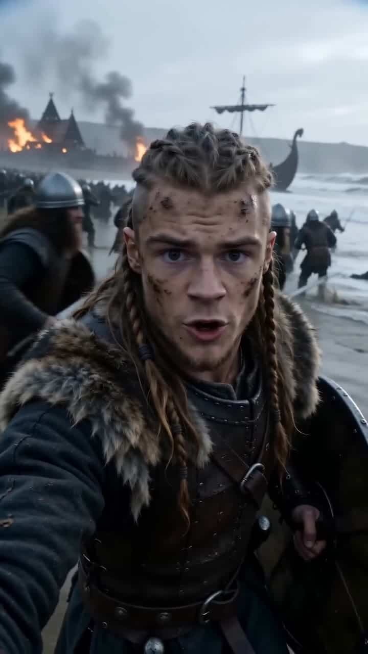 Seedance 2.0 Fast AI video example: ultra-realistic cinematic **historical selfie vlog**, **single continuous handheld shot**, no visible...