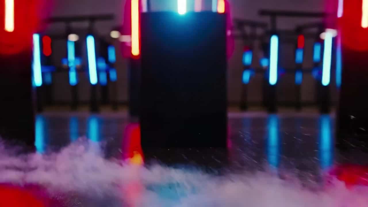 LTX 2.3 Pro AI video example: A creator’s finger slams a glowing red record button in extreme macro close-up, and a shockwave of color in...