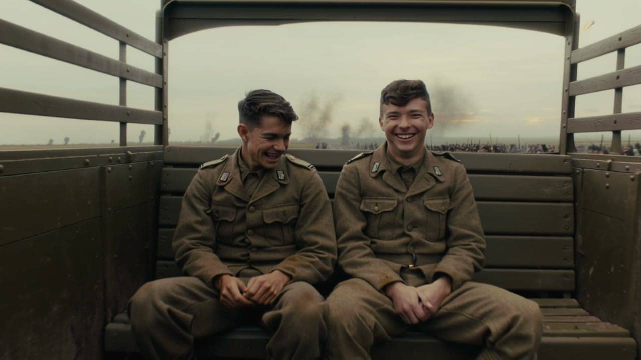 Kling 2.6 Pro AI video example: 8 - 10 second 16:9 cinematic shot set during World War I. Two young soldiers in worn French uniforms sit...