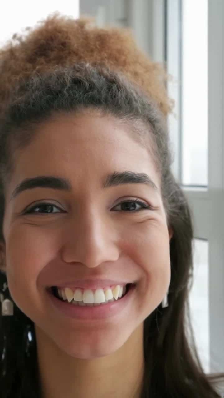 Luma Ray 2 AI video example: Vertical 9:16 TikTok-style UGC selfie video, handheld smartphone feel, natural indoor daylight near a window...